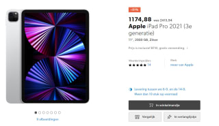Apple iPad Pro (2021) 11" Wi-Fi, 16GB ram, 2TB opslag, Zilver voor €1.174,88 bij Galaxus