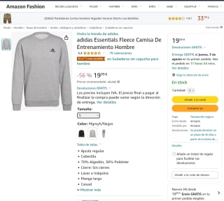 Sudadera Adidas Essentials Fleece Hombre por 19,99€
