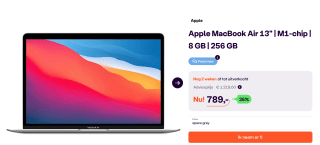 Apple MacBook Air 13" M1-chip 8 GB 256 GB voor €789 bij Ibood