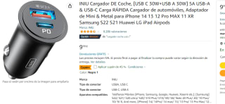 Cargador de coche - USB C 30W + USB A 30W por 5.49€