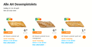Alle Desem pistoletjes 1 + 2 gratis bij AH