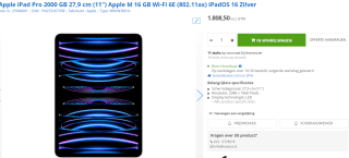 Apple iPad Pro (2022) 11" Wi-Fi 2TB Zilver voor €1.808,50 bij Max ict