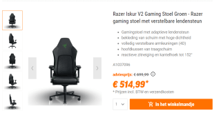 Razer Iskur V2 - Gaming stoel met adaptieve lendensteun voor €514,99 bij NBB