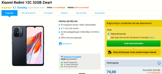 Xiaomi Redmi 12C 32GB Zwart voor €74 bij Belsimpel