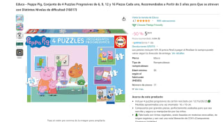 Peppa Pig, Conjunto de 4 Puzzles Progresivos de 6, 9, 12 y 16 Piezas Cada uno marca Educa por sólo 5€