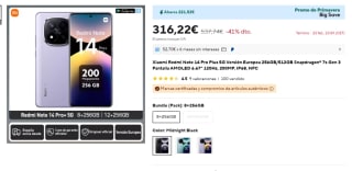 Xiaomi Redmi Note 14 Pro Plus 5G de 8GB/256GB por 316,43€