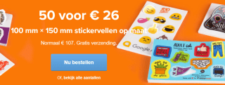 50 stickervellen van 100 mm × 150 mm op maat voor €26 bij Stickermule