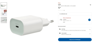1-poorts-USB-snellader 30W voor €6,99 bij Ikea