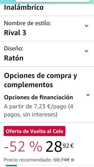 SteelSeries Rival 3 Ratón Gaming por 28,92€.