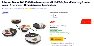 Princess Dinner4All 103080 - Gourmetstel - Grill & Bakplaat voor 4 personen voor €85,49 bij Bol