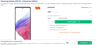 Samsung Galaxy A53, 6GB ram, 128GB opslag Enterprise Edition Zwart voor €230 bij Azerty