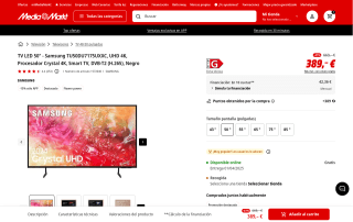 TV LED Samsung 50" UHD 4K por 330,65€