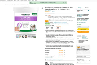 50 Almohadillas Vet's Best para limpieza auditiva canina por 3,80€