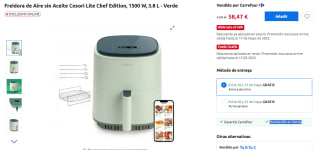 Freidora de Aire sin Aceite Cosori Lite Chef Edition, 1500 W, 3.8 L por 58,47€