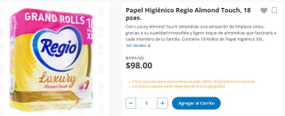 Papel Higiénico Regio Almond Touch 18pzas $98 | Farmacias Guadalajara
