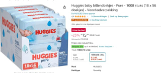 Huggies billendoekjes - Pure 99% water - 18 x 56 stuks 1008 doekjes - voor €15,49 met Amazon Prime