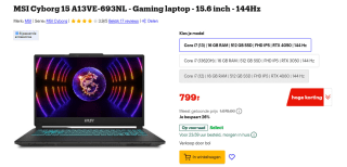 MSI Cyborg 15 A13VE-693NL - Gaming laptop voor €799 bij Bol