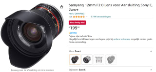 Samyang 12mm f/2.0 NCS CS zwart Sony E voor €199 bij Amazon.nl