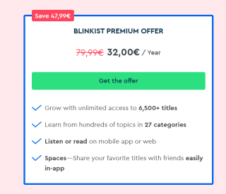 Jaar abonnement Blinkist Premium voor €32