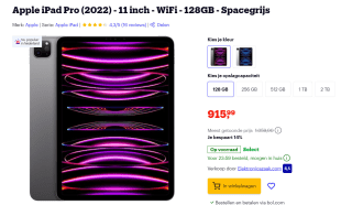 iPad Pro (2022) 11 inch Grijs voor €919,99 bij Bol.com