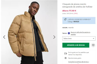 Hollister Chaqueta plumas de antelina por 58,12€