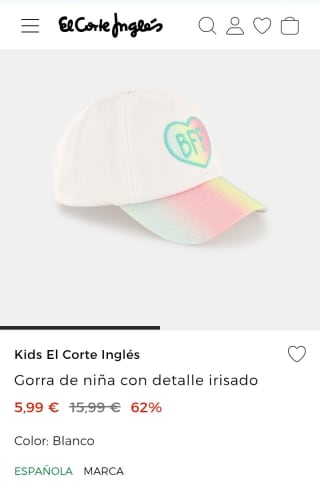 Kids El Corte Inglés Gorra de niña por 5,99€.