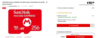 Nintendo Switch 2 SanDisk MicroSD 256GB Express voor €54,99 bij de Mediamarkt
