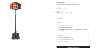 Canasta de baloncesto Boomerang por 37.95€