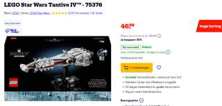 LEGO Star Wars Tantive IV voor €46,99 bij Bol