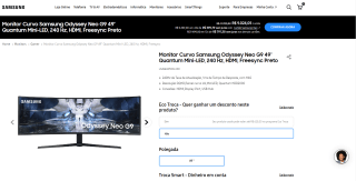 Monitor Gamer da Samsung de 49 polegadas, modelo Curvo Odyssey - R$ 9.024,05