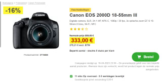 CANON EOS 2000D + 18-55 mm DC voor €333 bij Proshop