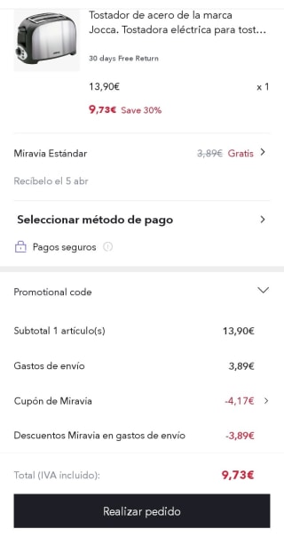 Jocca Tostador de Acero 2 Rebanadas por 9,73€.