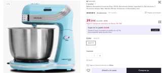 Batidora Amasadora con Bol CECOTEC Cecomixer Easy (250 W - Bol 3 L - Azul) por 39,91€ (27€ usuario nuevo)