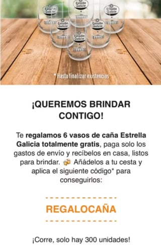 Juego vasos de caña Estrella Galicia 6 unidades pagando solo el envío