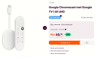 Google Chromecast met Google TV | 4K | Wit voor €49,95 bij Ibood