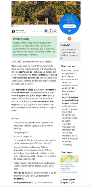 Palacio en centro de Granada 2 dias por 165€.