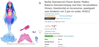 Barbie Malibu zeemeermin voor €12,95 bij Amazon.nl
