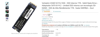 Disco duro Verbatim Vi560 S3 M.2 SSD Interno 1TB por 53,28€