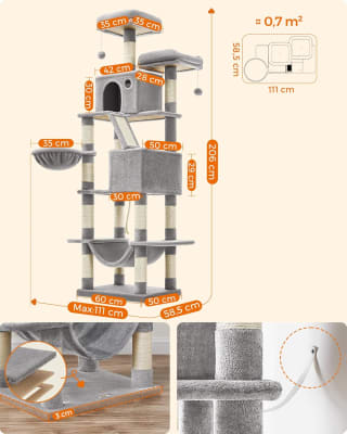 Feandrea Krabpaal XL 206 cm, lichtgrijs voor €69,59 bij Amazon
