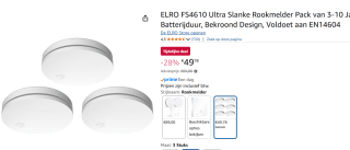 3-Pack ELRO FS4610 Ultra Dunne Rookmelders met 10 jaar batterij voor €49,78 bij Amazon