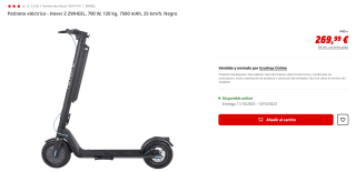 Patinete eléctrico Hover Z ZWHEEL, 700 W, 120 kg, 7500 mAh, 25 km/h por 269,99€