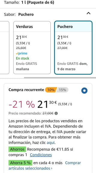 Pack de 6×1 Litro Aneto Caldo Puchero 100% natural por 9,45€.