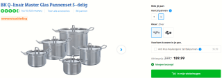 BK Q-linair Master Glas pannenset - 5-delig - inductie voor €189,99 bij coolblue