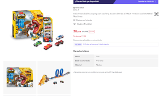 Pack Pista doble Looping TREX + Pack 5 coches Metal Machines por 20,87€ (cuenta nueva por 12,52€)