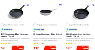 1+1 gratis op PFAS-vrije pannen van BK & Greenpan en Greenchef bij Bol