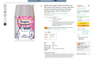 Regina Power Papel Multiusos 6 Rollos Aún Más Largos 340 Hojas de 2 Capas por 17,69€