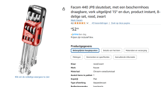 Facom 440 JP8 set metrische ringsteeksleutels voor €52,36 bij Amazon