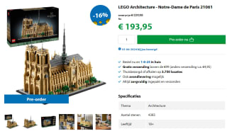 Lego Architecture Notre-Dame van Parijs (21061) voor €193,95 bij Goodbricks