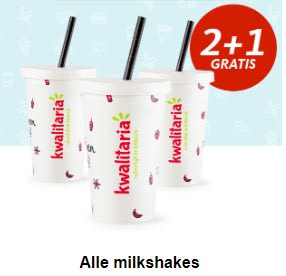 2+1 gratis op alle milkshakes bij Kwalitaria