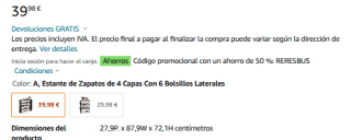 Zapatero 4 alturas con bolsillos laterales por solo 19,98€